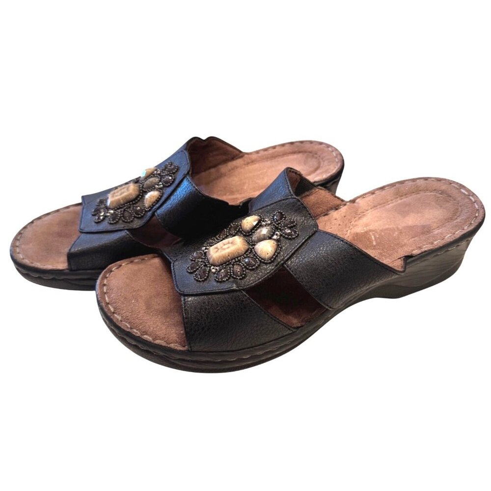 Natural Soul Saymore Wedge Sandals Size 6.5 EU 36.5 Black